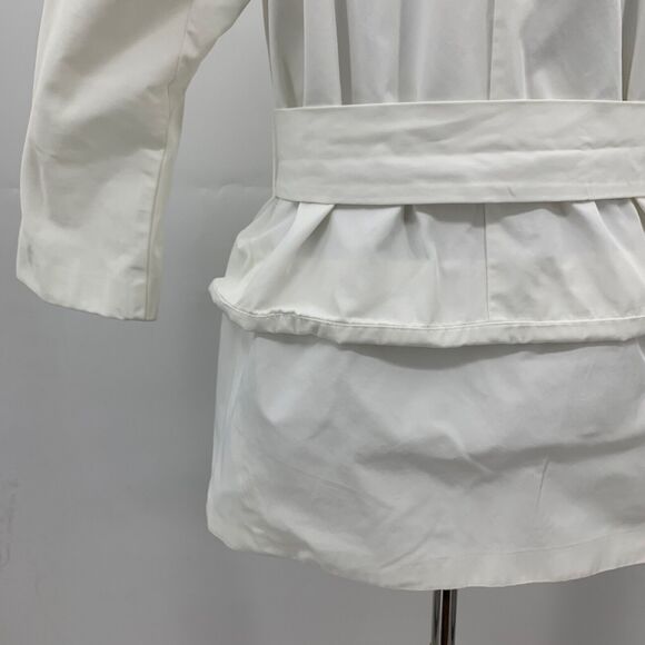 Jarbo Blouse Womens 38 White Crepe Fabric 3/4 Sleeve Tie Waist Tulip Layered - Picture 8 of 15